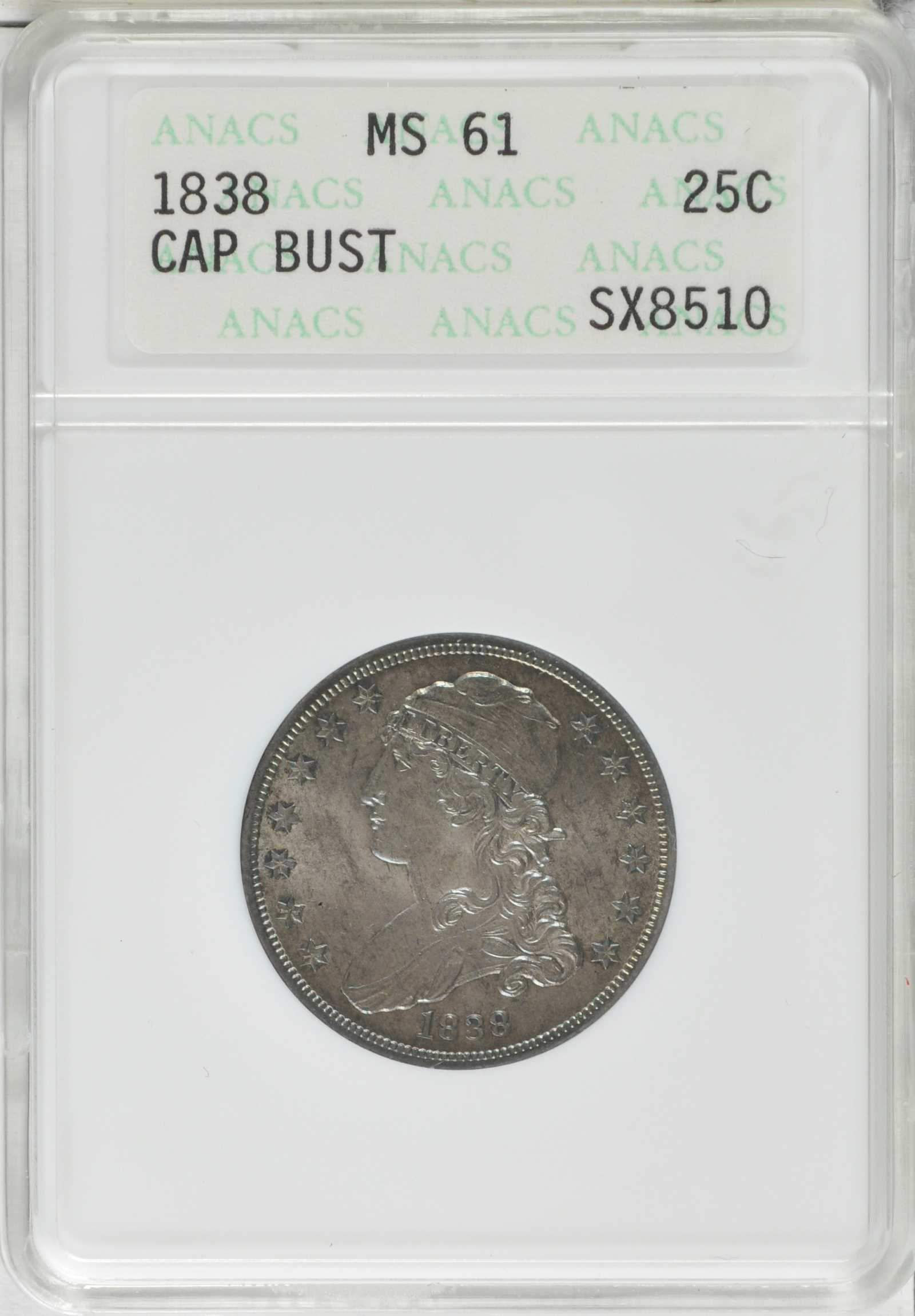 1838 25c Capped Bust MS65 CAC thumbnail 11