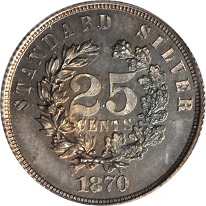 image for: 1870 Pattern Quarter Dollar. Judd-912, Pollock-1008. Rarity-6+. Silver. Reeded Edge. Proof-66 (PCGS).