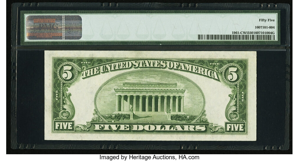 image for: Fr. 1961-C $5 1950 Wide Federal Reserve Note. PMG About Uncirculated 55....