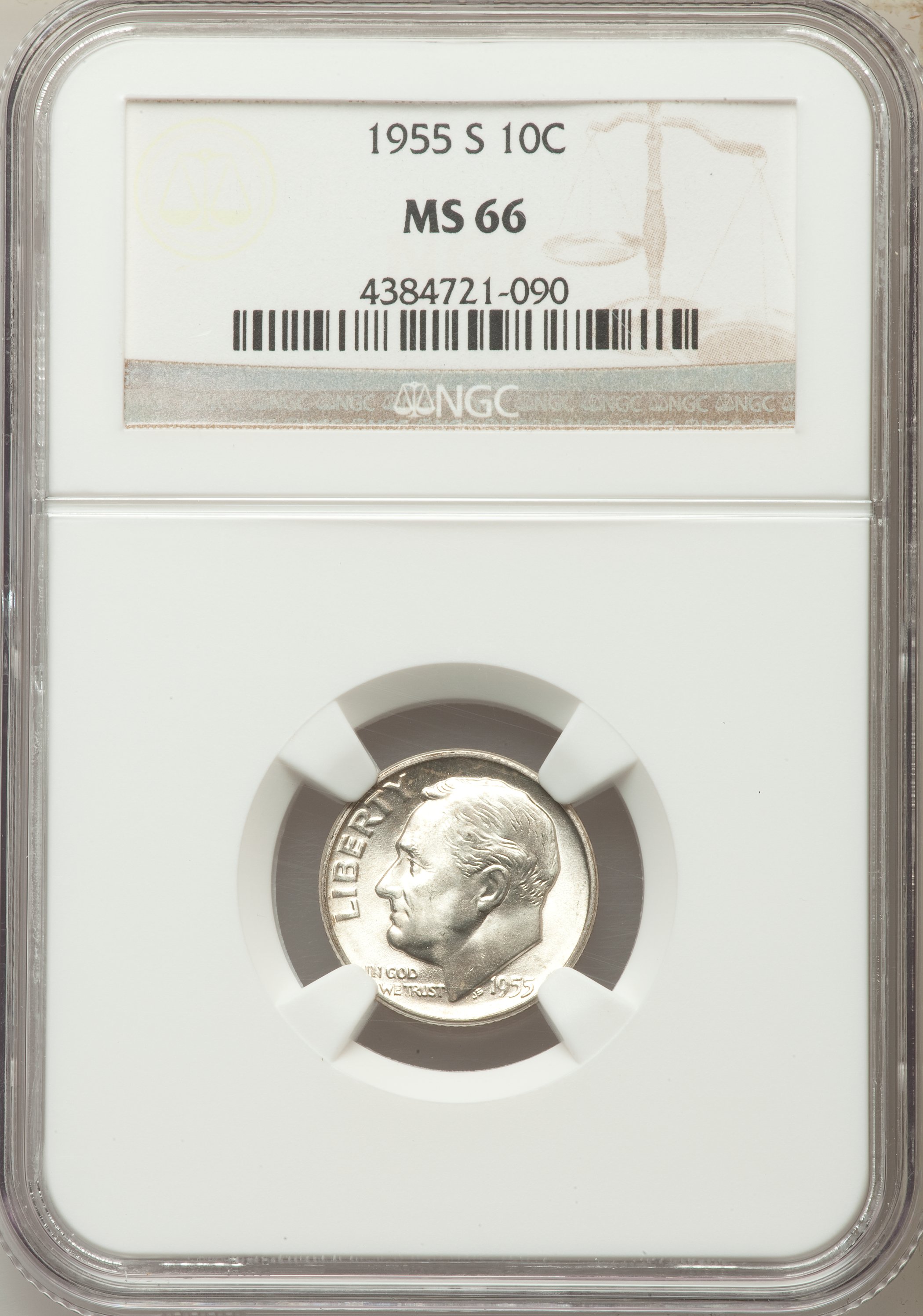 1955-S 10C MS66 NGC. NGC Census: (1954/722). PCGS Population (1709/110). Mintage: 18,510,000. ...