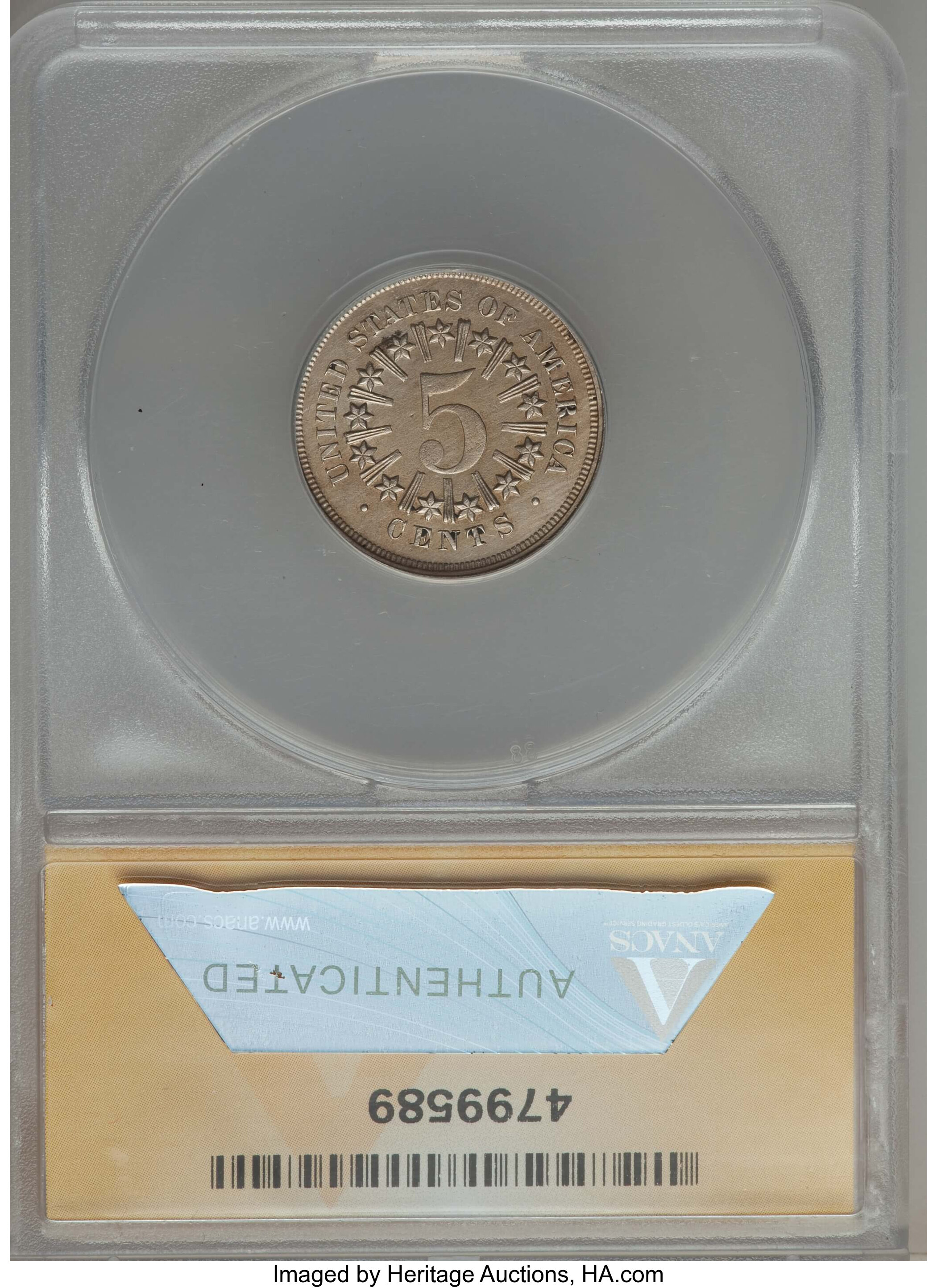 1867 5c Rays MS60 CAC thumbnail 2