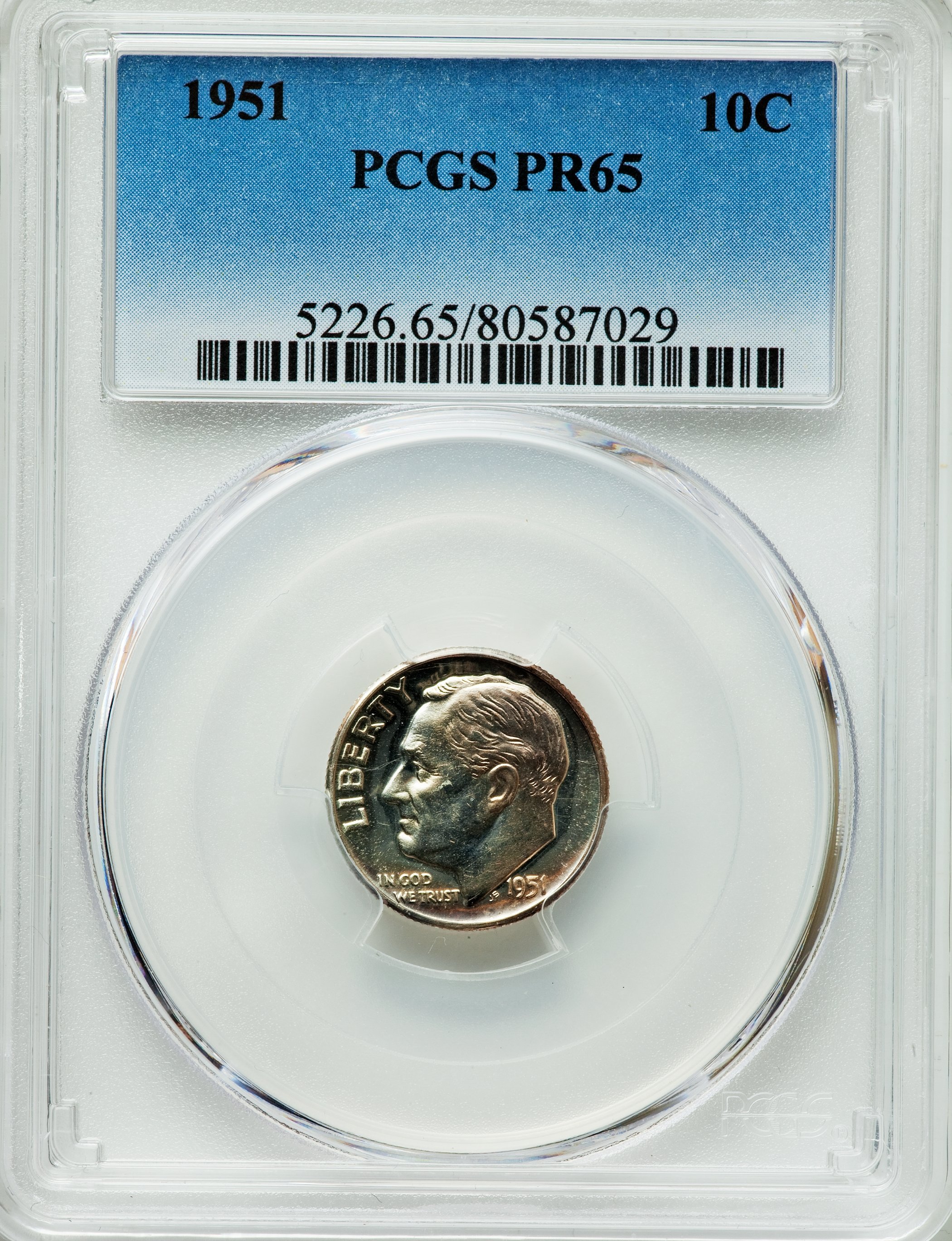 1951 10C PR65 PCGS. PCGS Population (290/1279). NGC Census: (135/1187). Mintage: 57,500. CDN Wsl. Price for problem free NG...