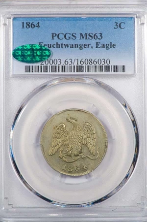 image for: 3C TOKEN 1864 FEUCHTWANGER PCGS MS63 CAC