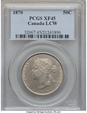 image for: Victoria "LCW" 50 Cents 1870 XF45 PCGS