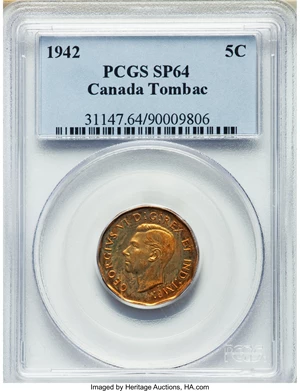 image for: George VI Tombac Specimen 5 Cents 1942 SP64 PCGS