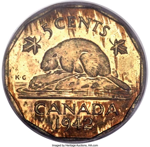 image for: George VI tombac 5 Cents 1942 SP63 PCGS