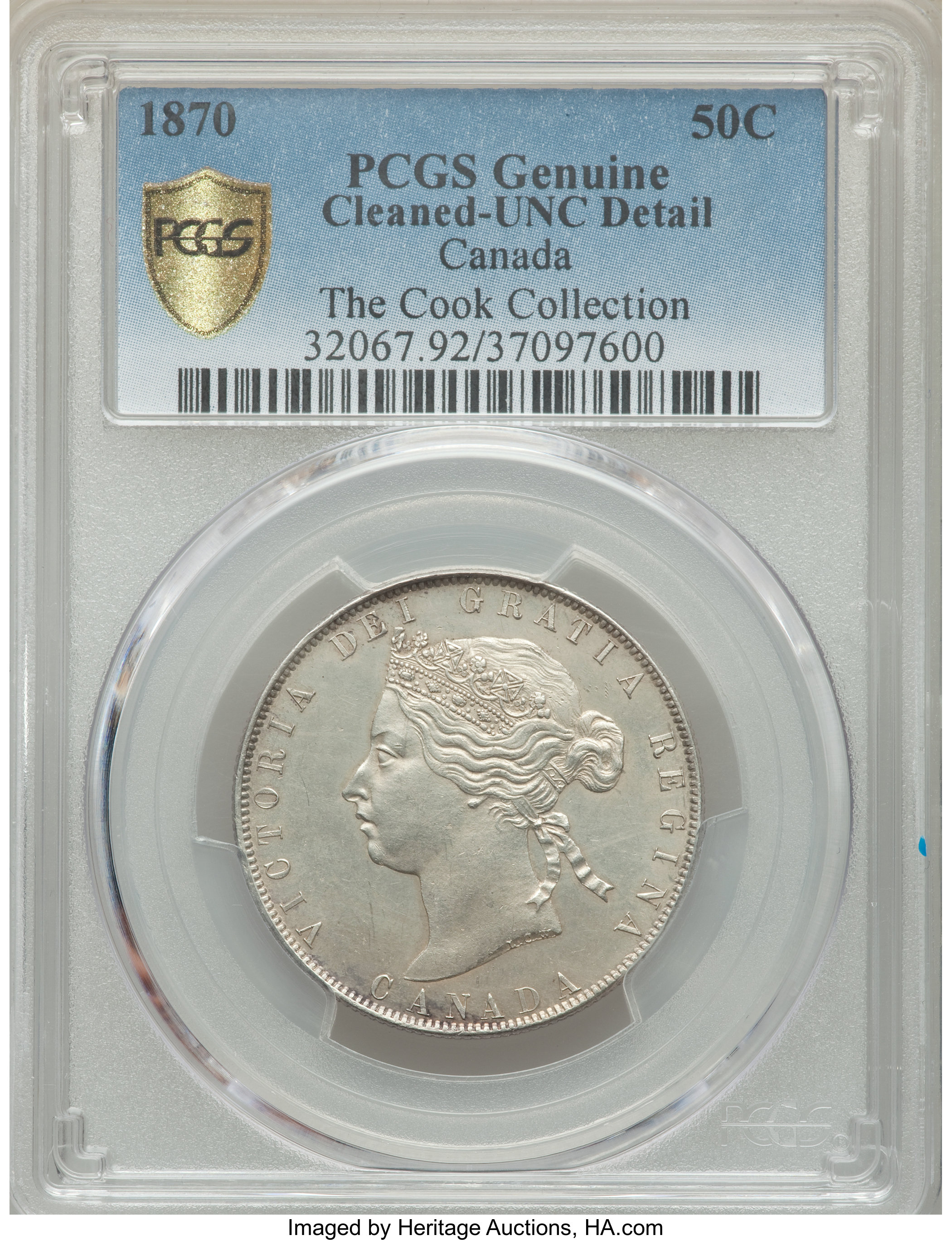 image for: Victoria "LCW" 50 Cents 1870 UNC Details (Cleaned) PCGS