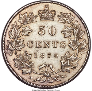 image for: Victoria "LCW" 50 Cents 1870 UNC Details (Cleaned) PCGS