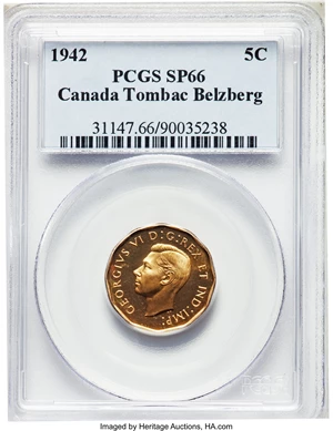 image for: George VI tombac Specimen 5 Cents 1942 SP66 PCGS