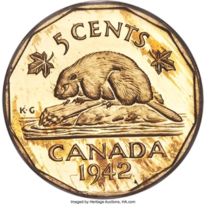 image for: George VI tombac Specimen 5 Cents 1942 SP66 PCGS