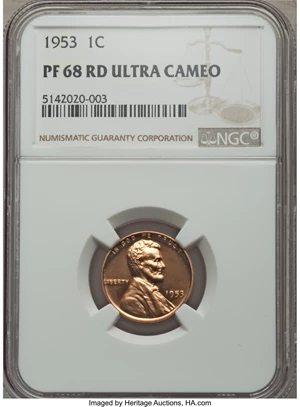 image for: 1953 1C PR68 Red Ultra Cameo NGC....