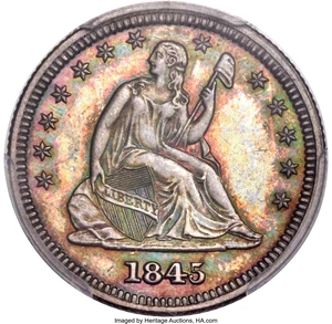 image for: 1845 25C PR64+ PCGS. CAC. Briggs 5-E....