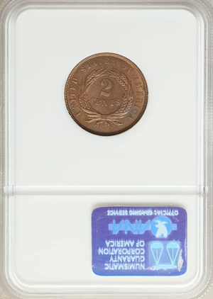 image for: 1867 2C MS66 Brown NGC. NGC Census: (4/0). PCGS Population (0/0). Mintage: 2,938,750. Numismedia Wsl. Price for problem fre...