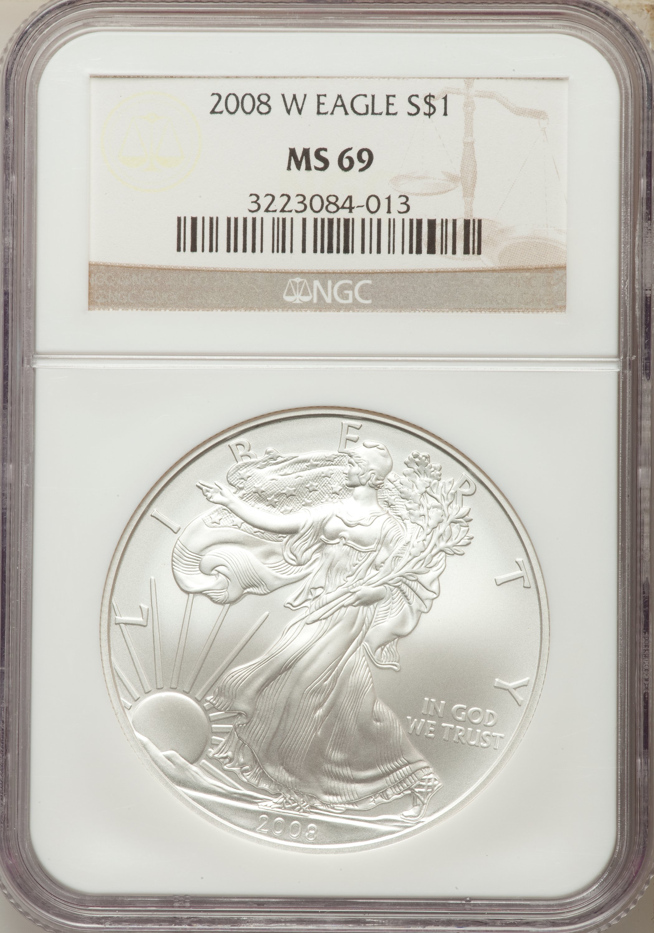 2008-W $1 Silver Eagle MS69 NGC. NGC Census: (15751/21081). PCGS Population (5700/3113)....