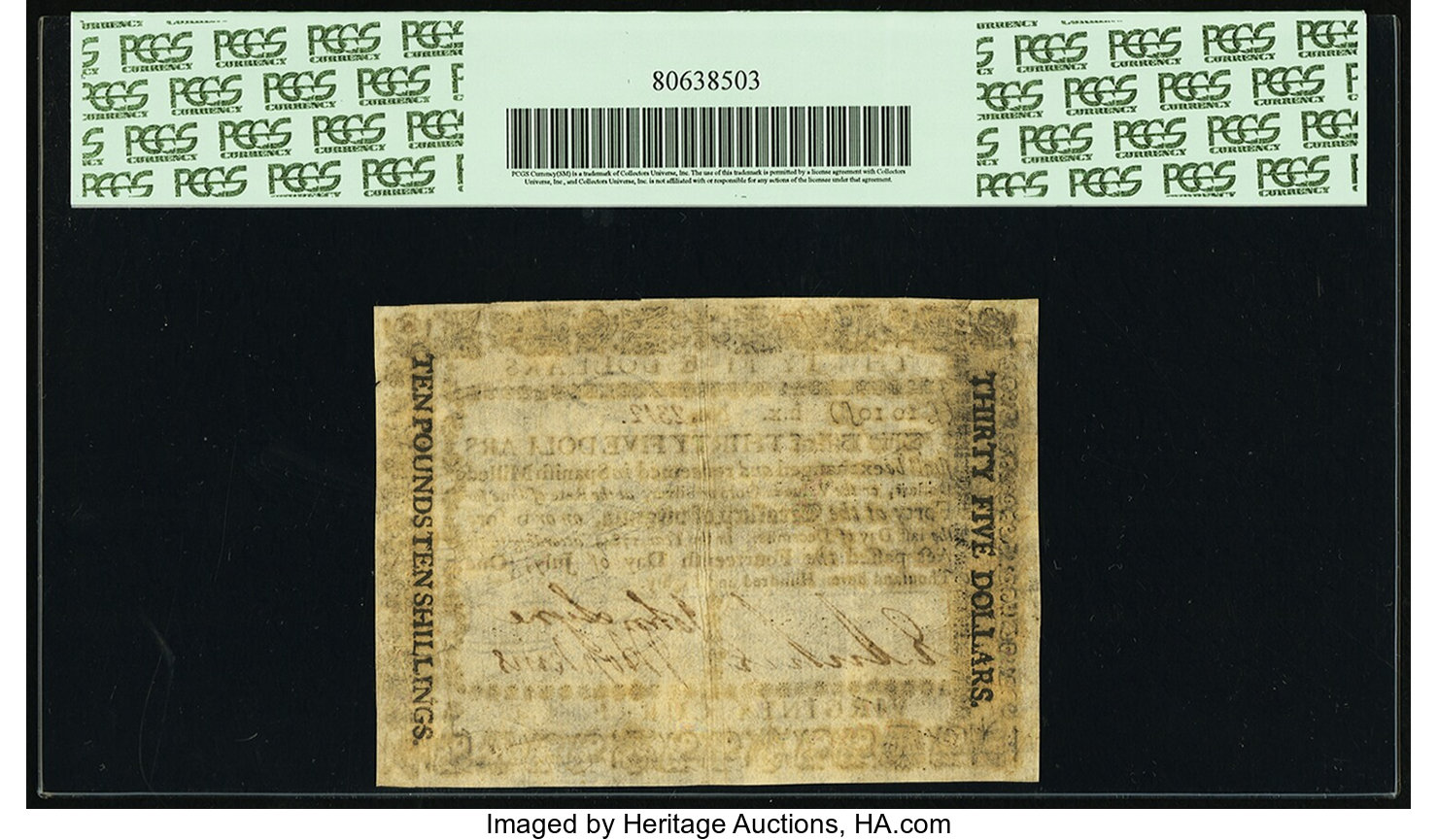 image for: Virginia July 14, 1780 $35 PCGS Apparent Very Fine 30....