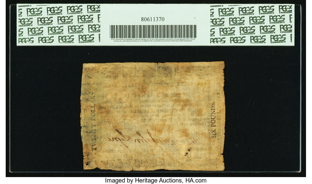 image for: Virginia July 14, 1780 $20 PCGS Apparent Very Fine 20....