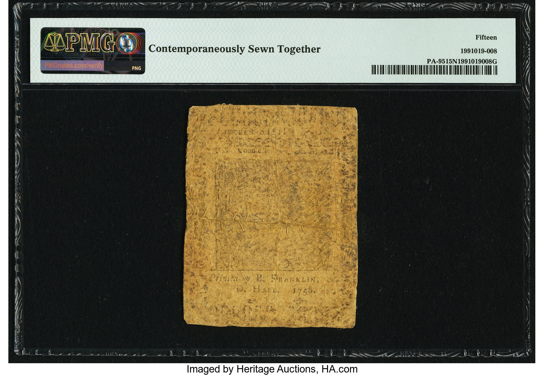 image for: Pennsylvania May 20, 1758 15s PMG Choice Fine 15 Net....