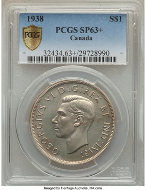 image for: George VI Specimen Dollar 1938 SP63+ PCGS