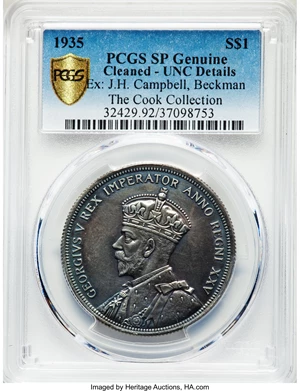 image for: George VI Specimen Dollar 1935 UNC Details (Cleaned) PCGS