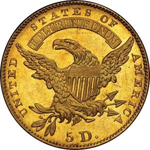 image for: 1829 Capped Head Left Half Eagle. Reduced Diameter. Bass Dannreuther-2. Rarity-7. Mint State-65+ (PCGS).