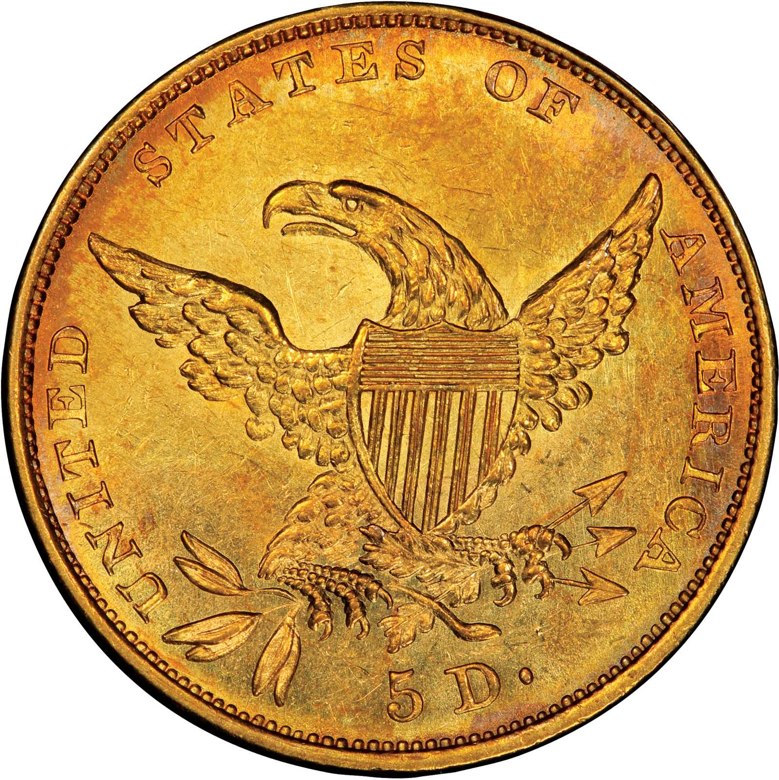 image for: 1834 Classic Head Half Eagle. McCloskey-7, Dies 5-D. Crosslet 4. Mint State-63 (PCGS).