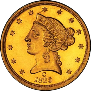 image for: 1839-C Liberty Half Eagle. McCloskey/Winter 1-A. Mint State-64 (PCGS).