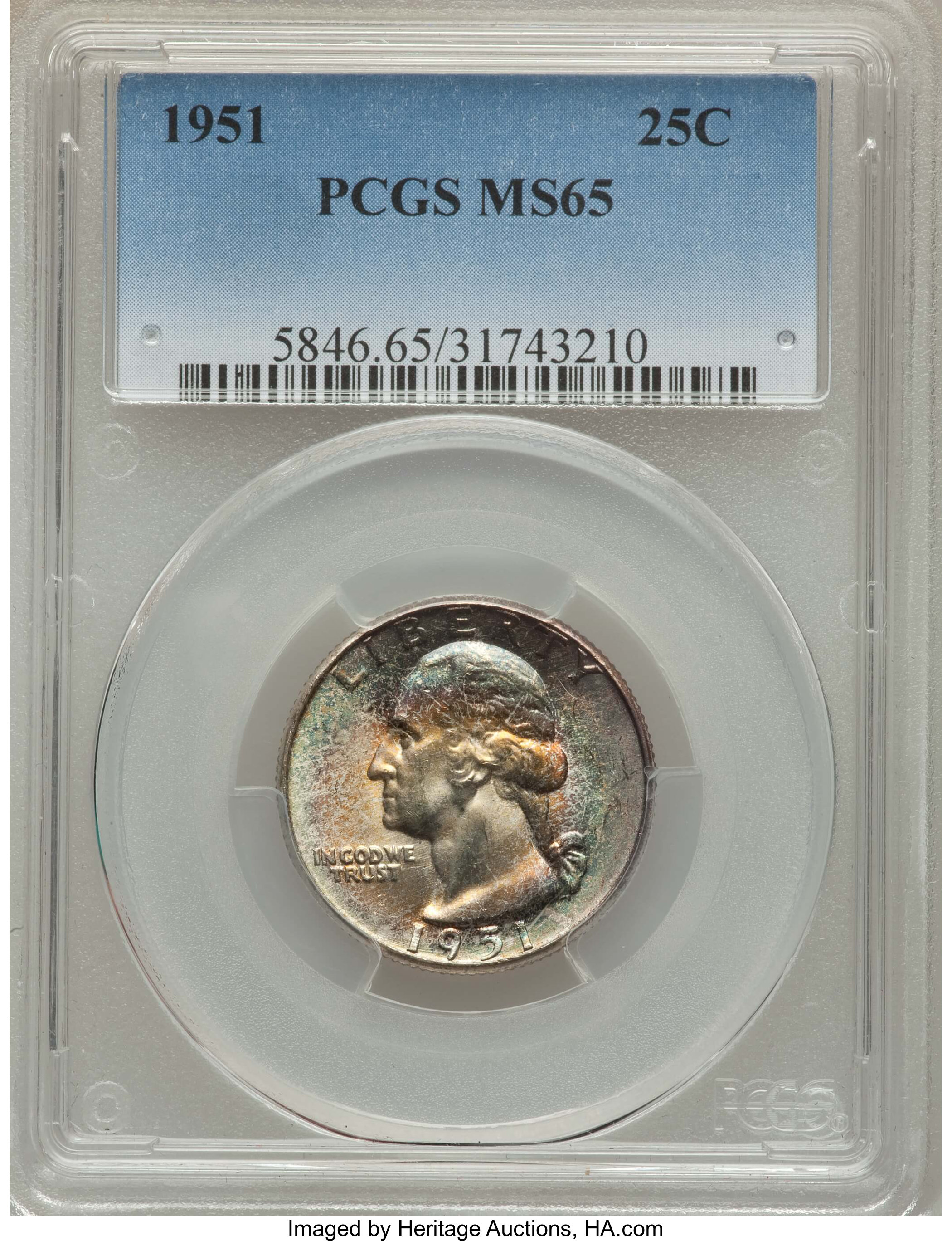 1951 25C MS65 PCGS. PCGS Population (1150/759). NGC Census: (507/873). Mintage: 43,505,600. Numismedia Wsl. Price for probl...