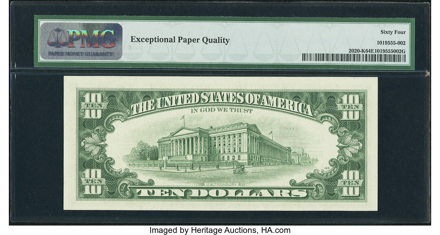 image for: Fr. 2020-K $10 1969B Federal Reserve Note. PMG Choice Uncirculated 64 EPQ....