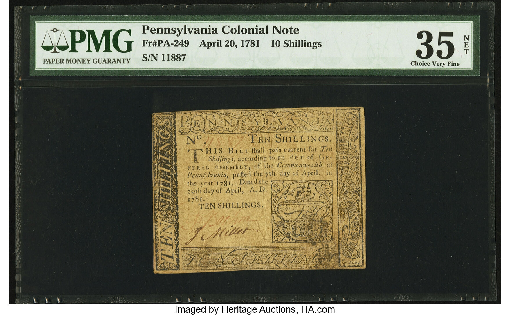 image for: Pennsylvania April 20, 1781 10s PMG Choice Very Fine 35 Net....