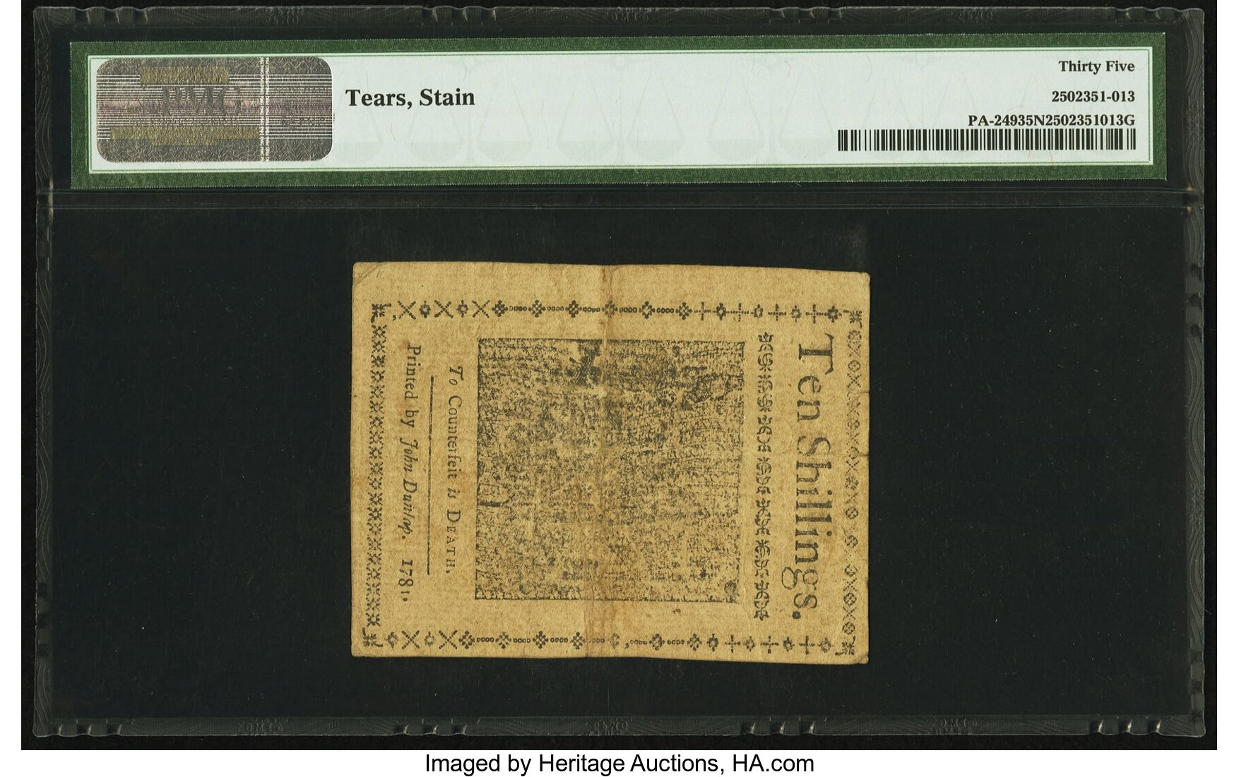 image for: Pennsylvania April 20, 1781 10s PMG Choice Very Fine 35 Net....