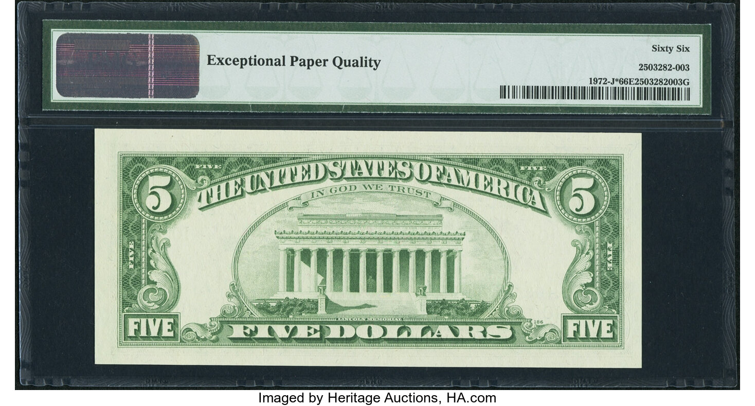 image for: Fr. 1972-J* $5 1969C Federal Reserve Star Note. PMG Gem Uncirculated 66 EPQ....