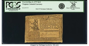 image for: Virginia May 5, 1777 $2/3 Fr. VA-114. PCGS Very Fine 20 Apparent....