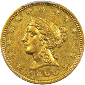 image for: $2.5 1860 CLARK GRUBER PCGS MS61