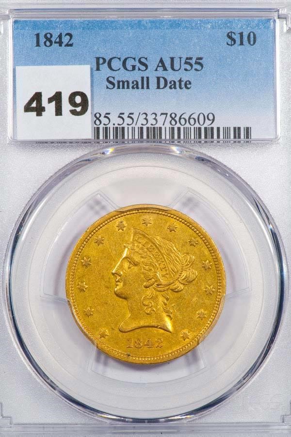 image for: $10 1842 SMALL DATE PCGS AU55