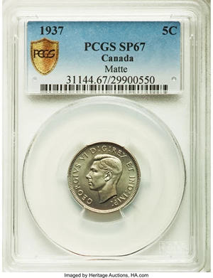 image for: George VI Specimen 5 Cents 1937 Matte SP67 PCGS