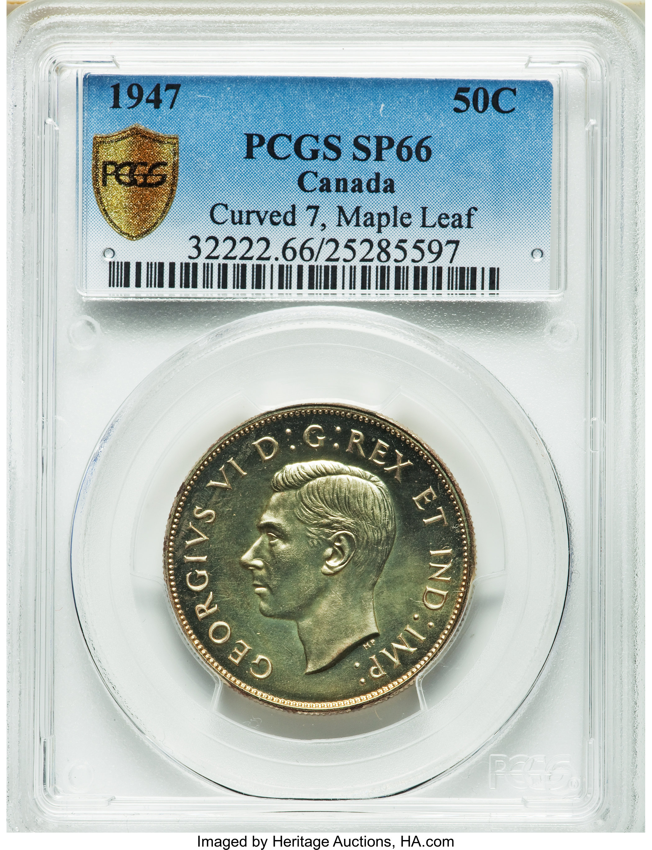 image for: George VI Specimen 50 Cents Maple Leaf Curved 7 1947 SP66 PCGS