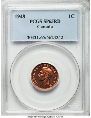 image for: George VI Specimen Cent 1948 SP65 Red PCGS