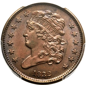 image for: 1832 1/2 C C-2, B-2, R.1, MS65 Brown PCGS....