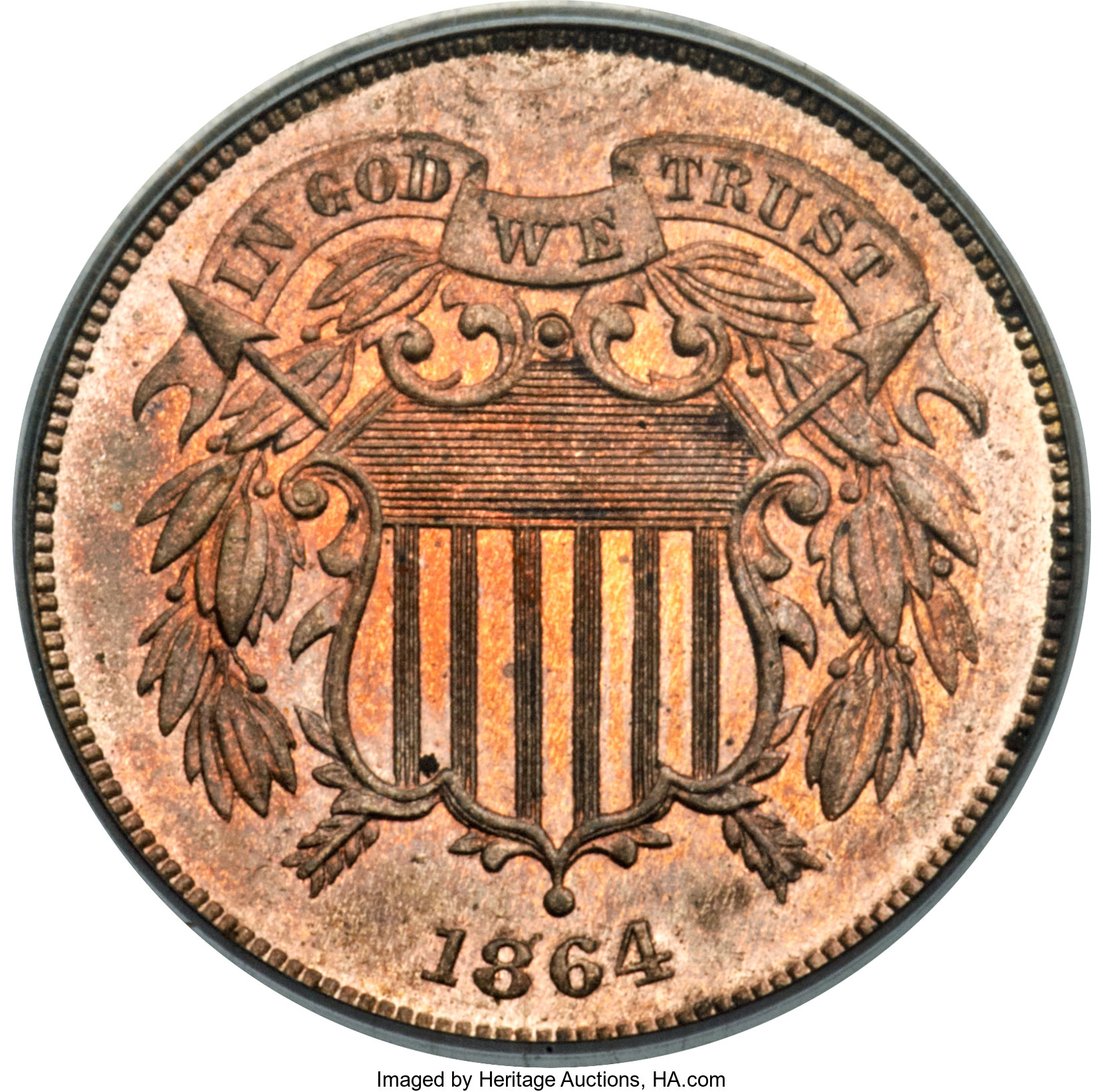 image for: 1864 2C Large Motto PR64 Red PCGS....