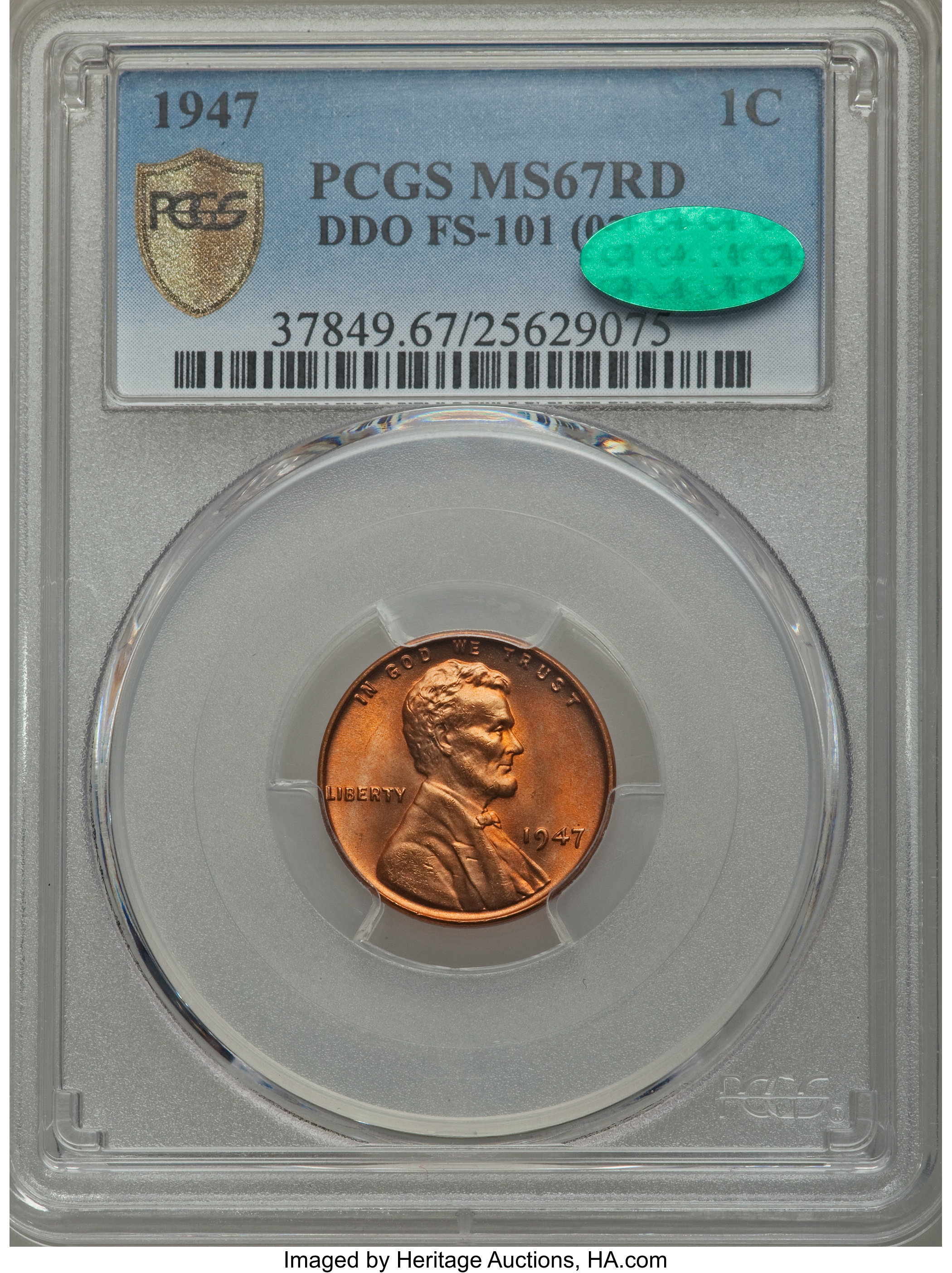 1947 1C Doubled Die Obverse, FS-101, MS67 Red PCGS Secure. CAC. ...