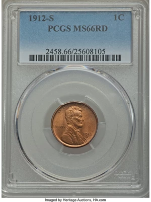 image for: 1912-S 1C MS66 Red PCGS....