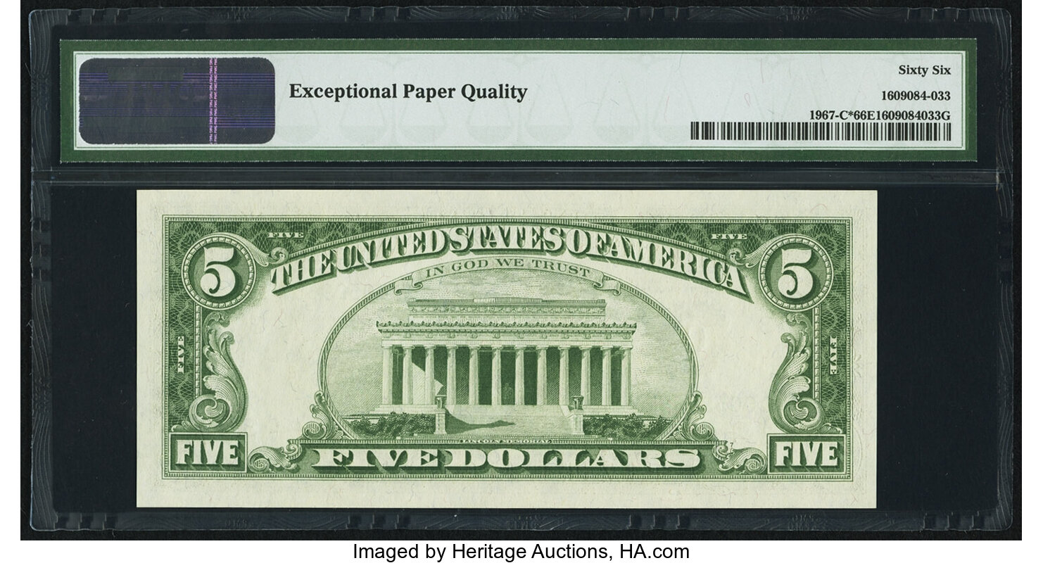 image for: Fr. 1967-C* $5 1963 Federal Reserve Star Note. PMG Gem Uncirculated 66 EPQ....