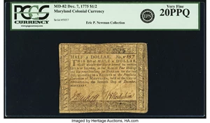 image for: Maryland December 7, 1775 $1/2 Fr. MD-82. PCGS Very Fine 20PPQ....