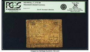 image for: Maryland December 7, 1775 "$10" Raised from $8 Fr. MD-90. PCGS Very Fine 30 Apparent....