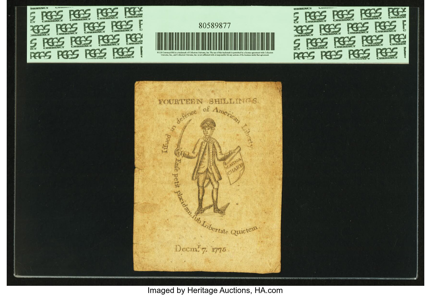 image for: Massachusetts Bay December 17, 1775 14 Shillings Fr. MA-183. PCGS Very Fine 30 Apparent....