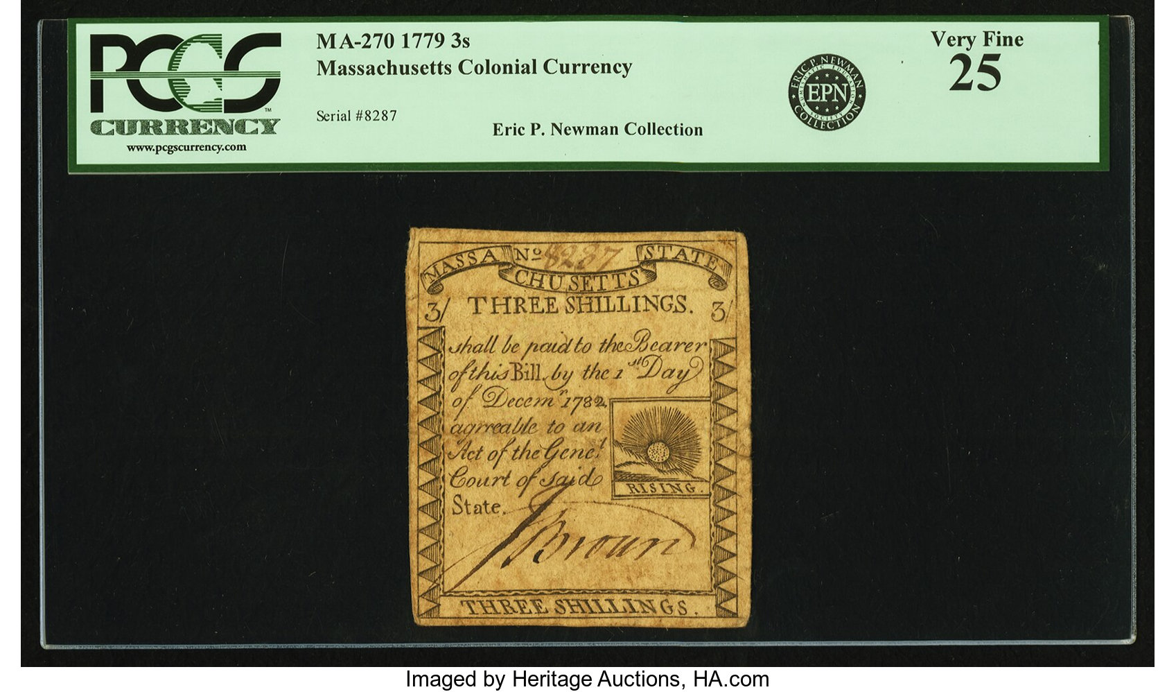 image for: Massachusetts 1779 3 Shillings Fr. MA-270. PCGS Very Fine 25....