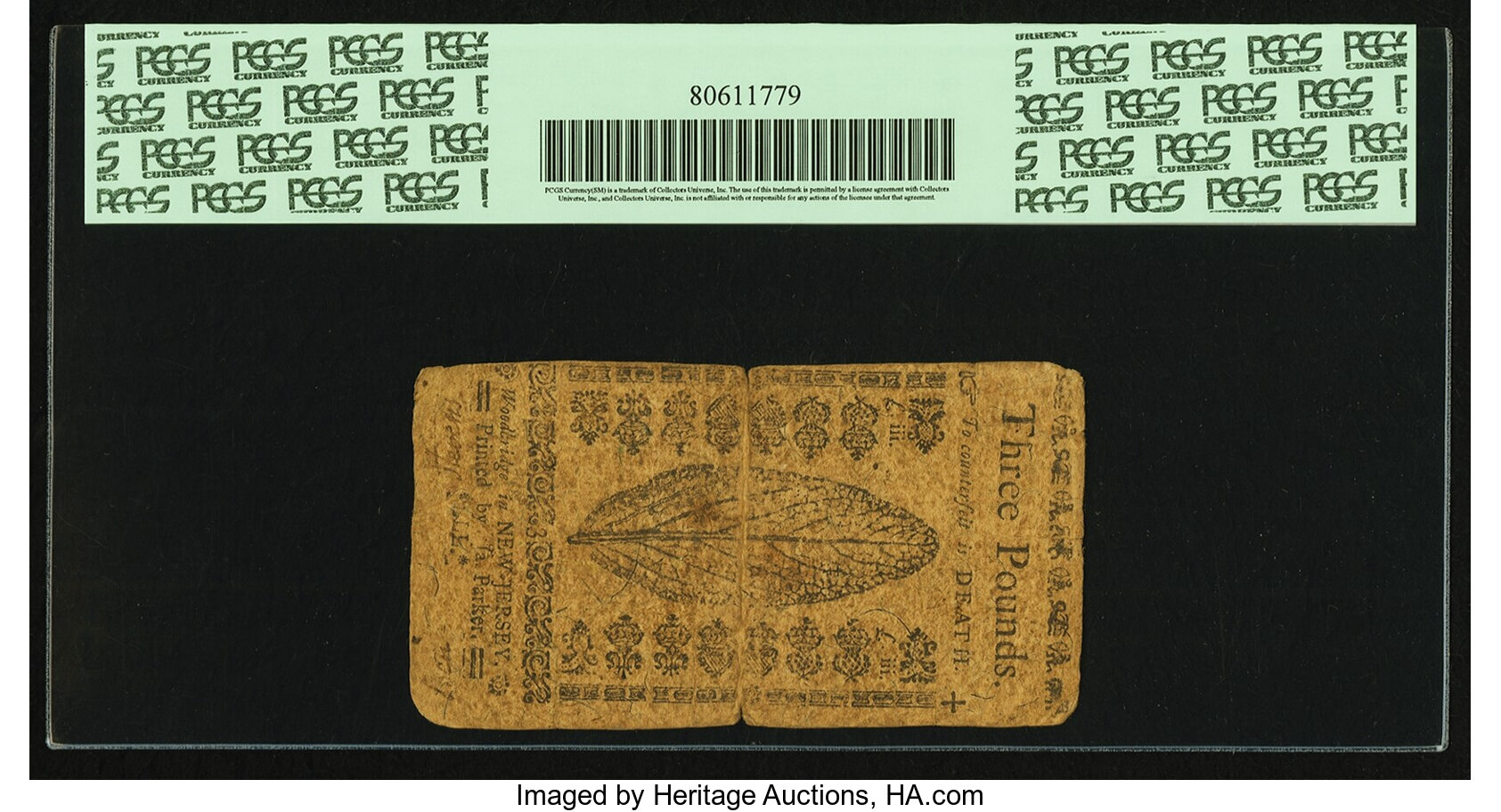 image for: New Jersey April 12, 1757 3 Pounds Fr. NJ-103. PCGS Fine 15 Apparent....