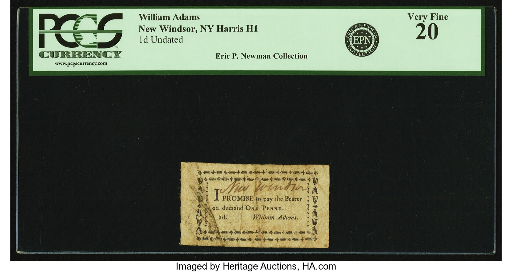 image for: New Windsor, (New York) - William Adams Undated (Ca. 1790s) 1 Penny Newman page 298, Harris H1. PCGS Very Fine 20....