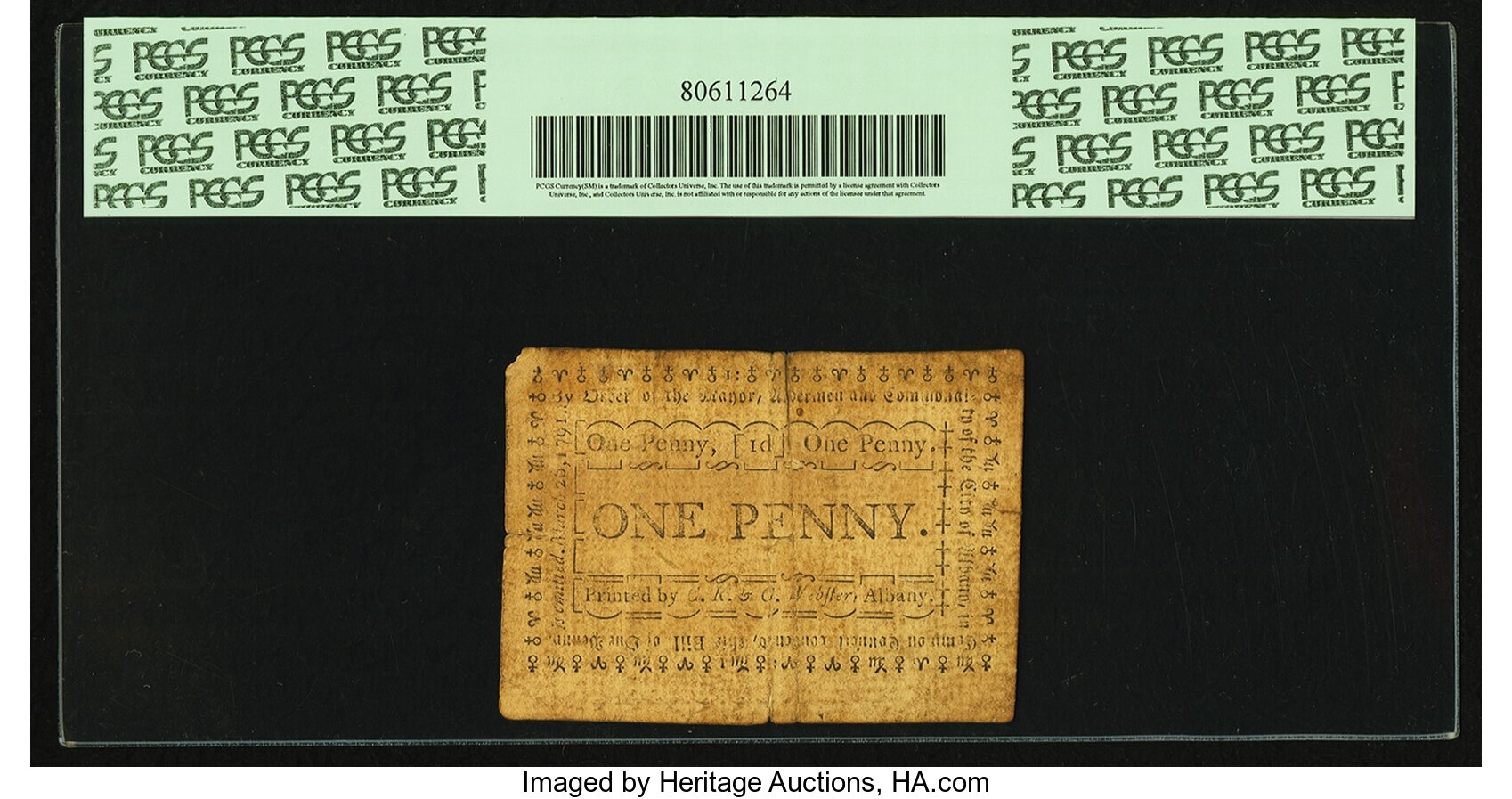 image for: (Albany, New York) - Treasury of the City of Albany March 26, 1791 1 Penny Newman page 298, Fr. NY-259, Harris H12. PCGS Very ...