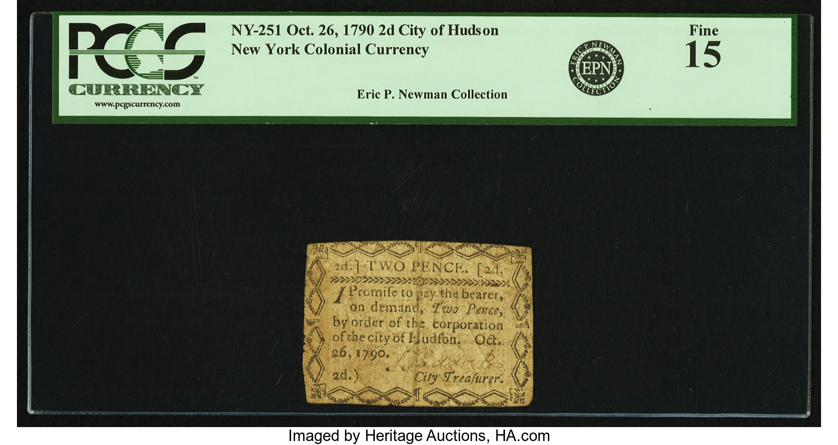 image for: (Hudson, New York) - Corporation of the City of Hudson Oct. 26, 1790 2 Pence Newman page 303, Fr. NY-251, Harris H2. PCGS Fine...